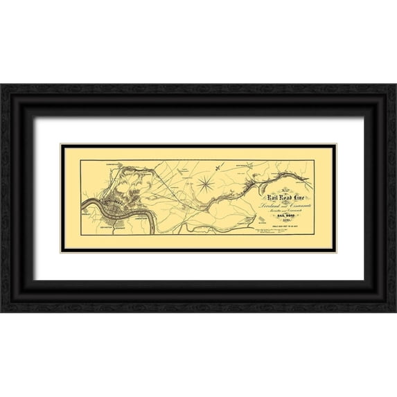 Jenney 24x11 Black Ornate Wood Framed with Double Matting Museum Art Print Titled - Marietta and Cincinnati Railroad - Jenney 1860