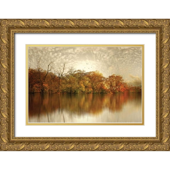 Jenney, Jessica 32x23 Gold Ornate Wood Framed with Double Matting Museum Art Print Titled - Floating Foliage