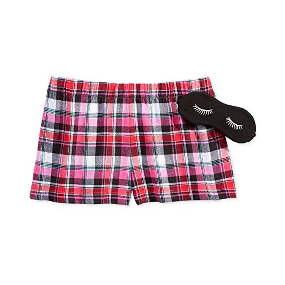 Jenni Boxer Red Plaid Pajama Shorts & Eye Mask Set Red Plaid Large