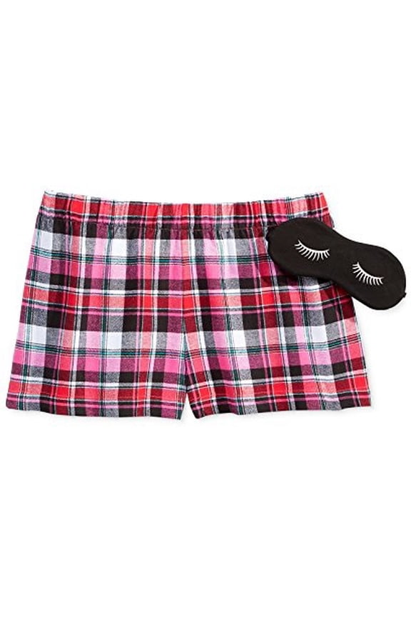 Boxer Red Plaid Pajama Shorts & Eye Mask Set Red Plaid Large