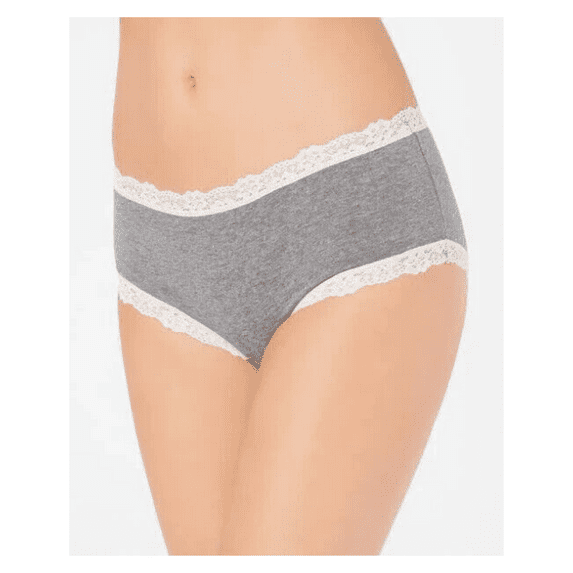 Jenni Cotton Lace Trim Hipster Underwear , Heather Gray , M