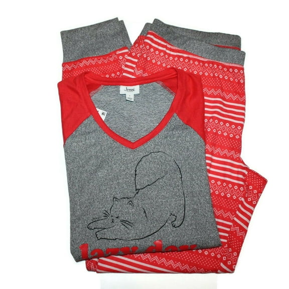 Jenni Intimates Pajama 2 Pcs Set Papaya Fairisle Long Sleeve Women's L