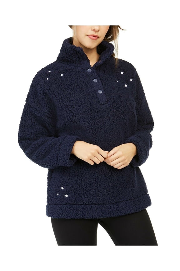 Intimates Women Size Large, Faux Fur Cozy Pullover Lounge, Navy, Stars