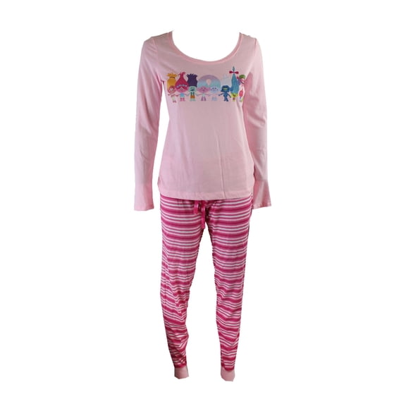 Jenni Juniors Dreamworks Trolls Pink Graphic Striped Pajama Set M