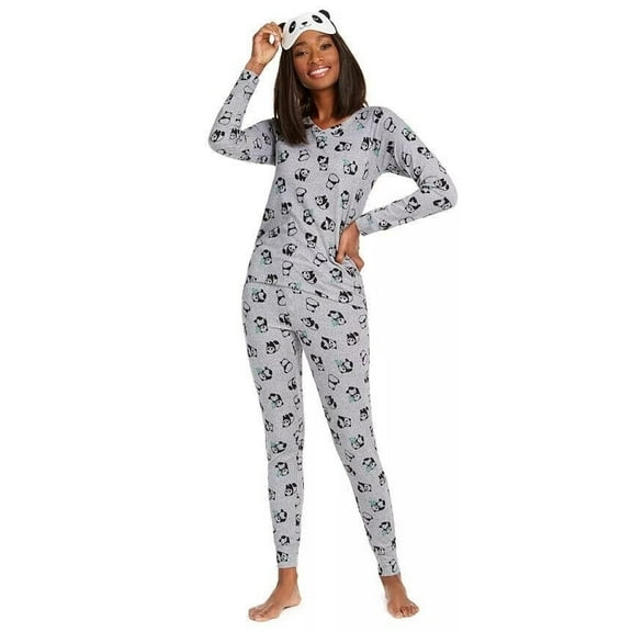 Jenni Knit Pajamas & Sleep Mask 3pc Set, TOSSED PANDA, S New with box/tags