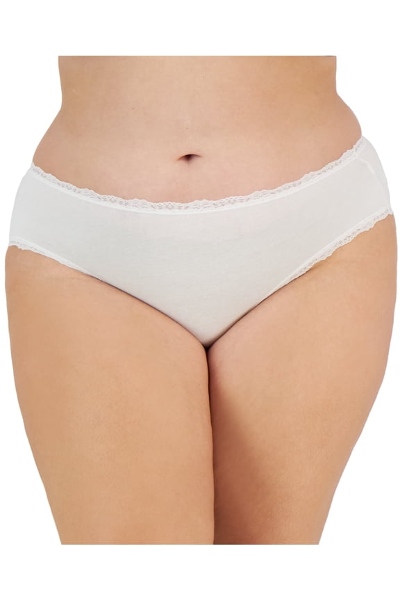 Plus Size Lace-Trim Hipster Underwear, Created for Macy's - Bright White