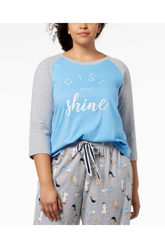 Raglan-Sleeve Graphic Pajama Top (Medium Blue, 2X)