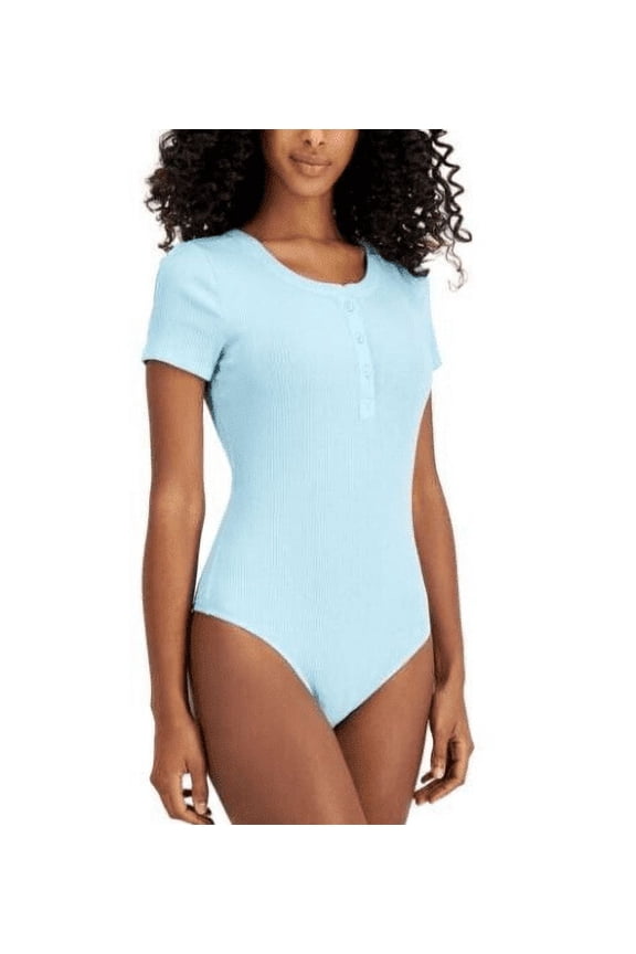 Ribbed Henley Caribbean Turquoise Bodysuit -Small