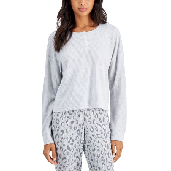 Jenni Ribbed Henley Pajama Top Sleep Grey XS