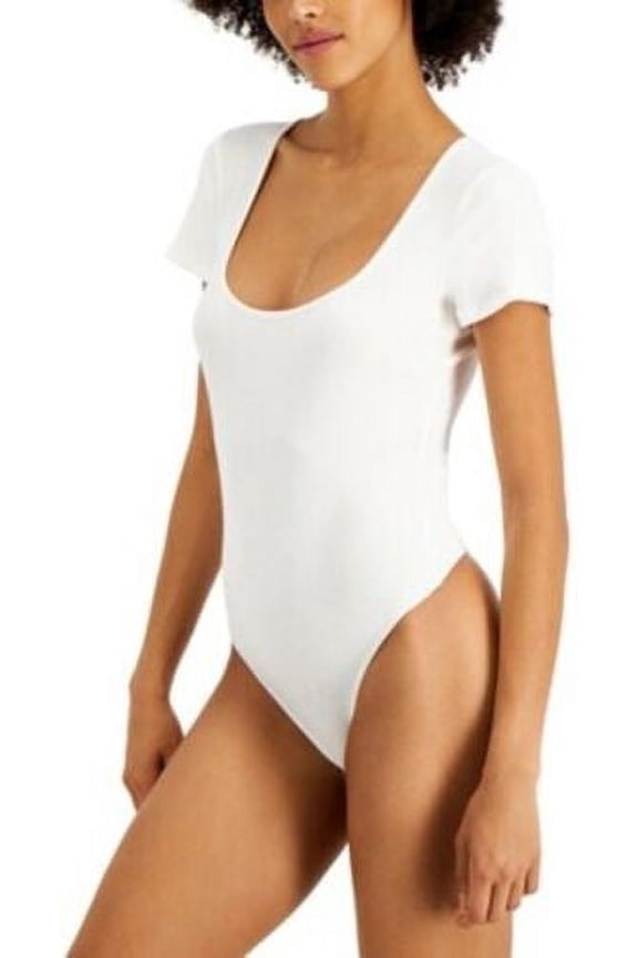 Square Neck Ribbed Bodysuit-Angel White -XL