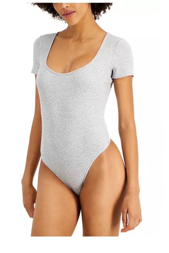 Square Neck Ribbed Bodysuit Grey Hthr M