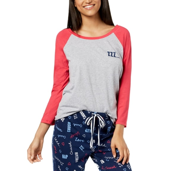 Jenni Women’s Raglan-Sleeve Graphic Pajama Tops, Grey/Pink, X-Small