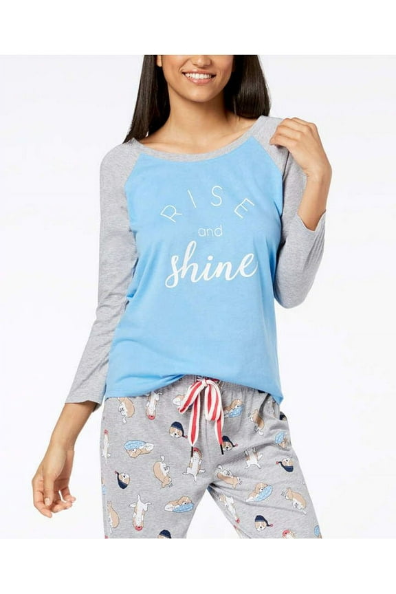Women’s Raglan-Sleeve Graphic Pajama Tops, Rise and Shine, X-Large