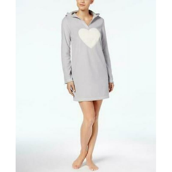 Jenni Women Heart Applique Hooded Fleece Sleepshirt Sleepwear Size L MSRP $36