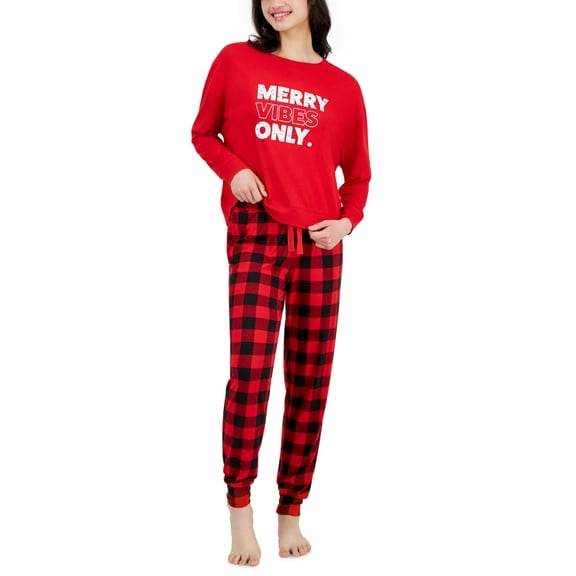 Jenni Womens 2-Pc. Long-Sleeve Packaged Pajamas Set (Buffalo Check, Small)