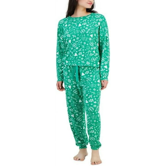 Jenni Womens 2-Pc. Long-Sleeve Packaged Pajamas Set, Green, Small