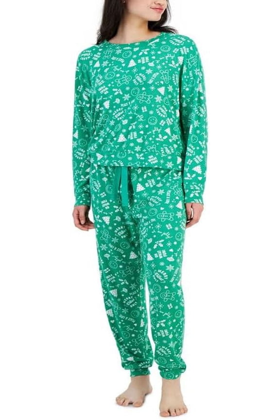 Womens 2-Pc. Long-Sleeve Packaged Pajamas Set, Green, X-Large