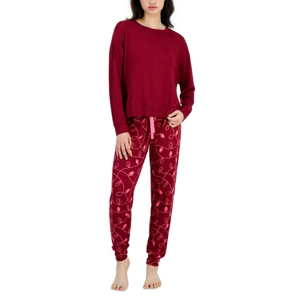 Jenni Womens 2-Pc. Long-Sleeve Packaged Pajamas Set, Wine, Small