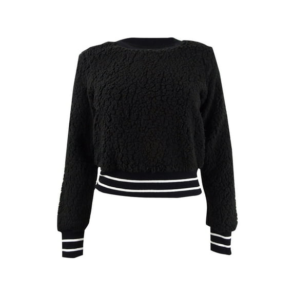 Jenni Women's Cropped Faux Sherpa Pajama Top, Black XL