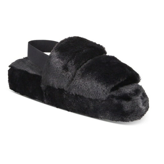 Jenni Women's Cozy Faux Fur Slippers, Black, Small 5-6