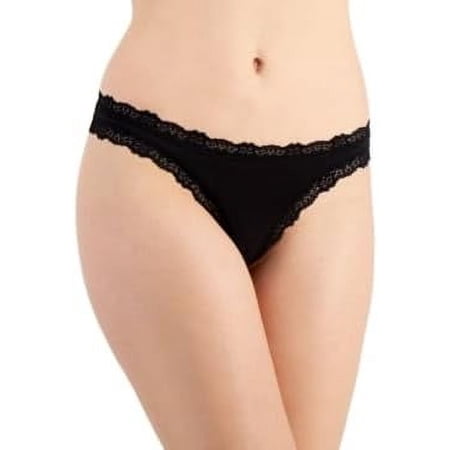 Jenni Women’s Lace-Trim Thong,Black, Medium