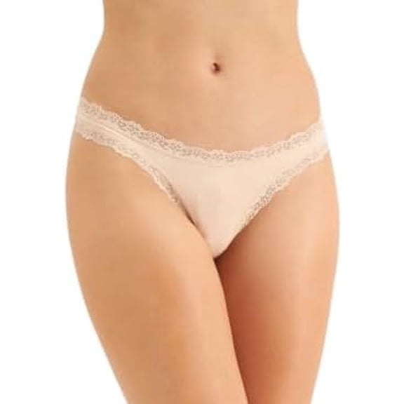 Jenni Women s Lace-Trim Thong, Chai, Small