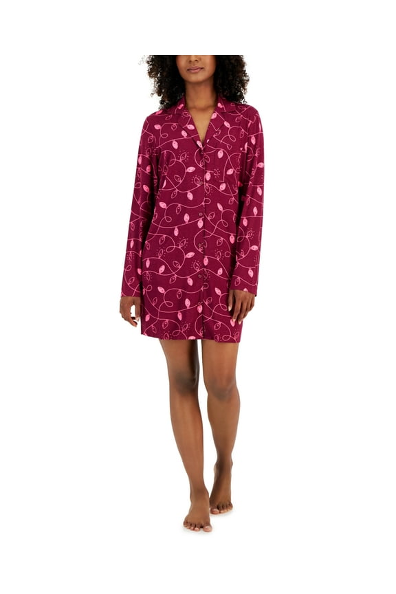 Women's Notched-Collar Long-Sleeve Sleepshirt