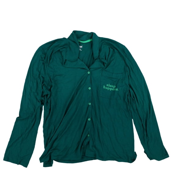 Jenni Women's Pajama Shirt Long Sleeve Button Down Collar Green XXL New