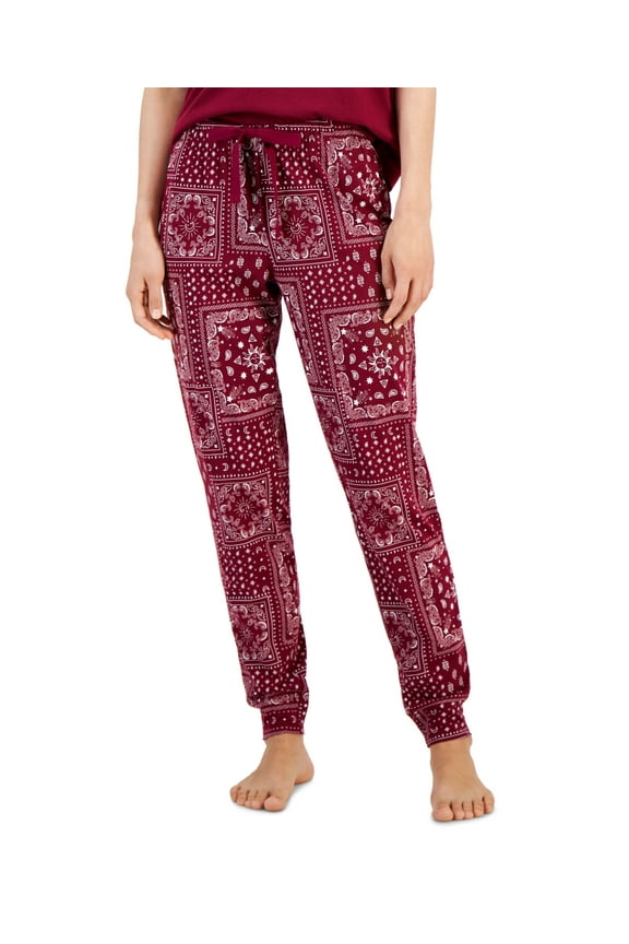 Womens Printed Knit Jogger Pajama Pants, Red, X-Large