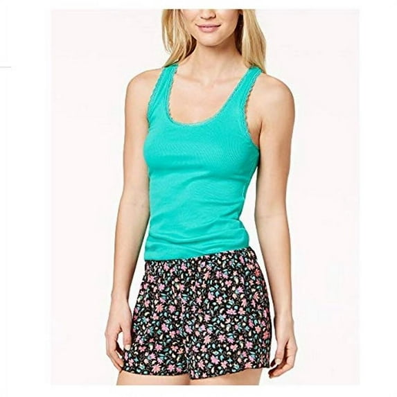 Jenni Women's Ribbed Lace-Trim Tank Top, Green, XX-Large