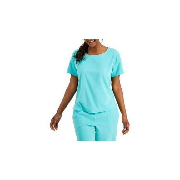 Jenni Women's Terry Cloth Crewneck Top-Aqua-Large