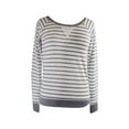 thumbnail image 1 of Jenni Womens Ivory Grey Long-Sleeve Striped Sleep Tee XS, 1 of 3