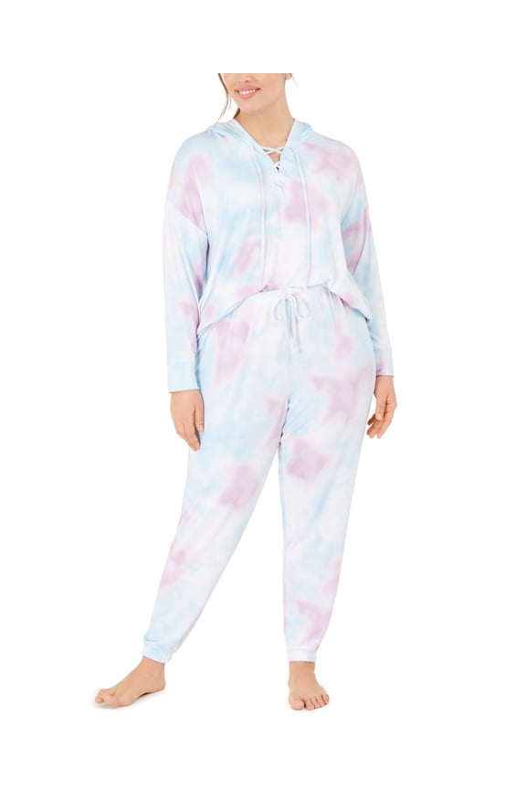 Womens Plus Size Printed Lace-up Hoodie & Pants Pajama Set Size 2X
