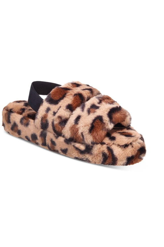 Jenni Womens Plush Faux Fur Slide Leopard, Medium/Large