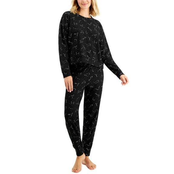 Jenni Womens Sleepwear Long Sleeve Waffle Pajama Top and Jogger Set;Small