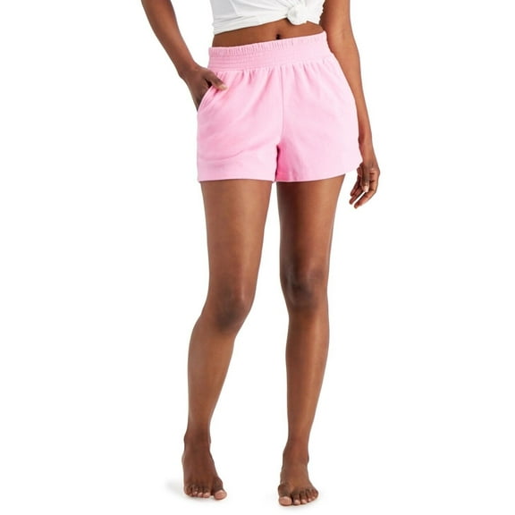 Jenni Womens Smocked Waist Terry Cloth Shorts Pink Heat M