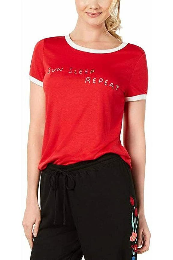 Womens Sun Sleep Repeat Comfy Sleepwear Sleep Shirt, Red, XXL