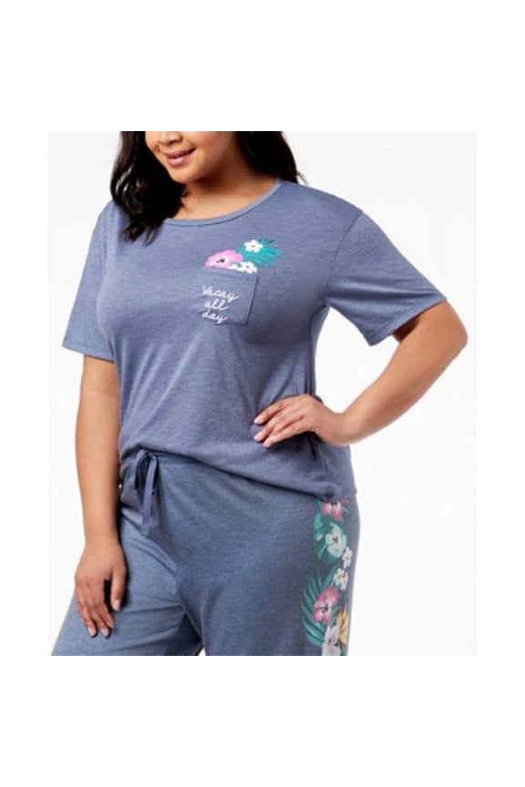 Graphic-Pocket Pajama T-Shirt Vacay All Day Heather Blue S