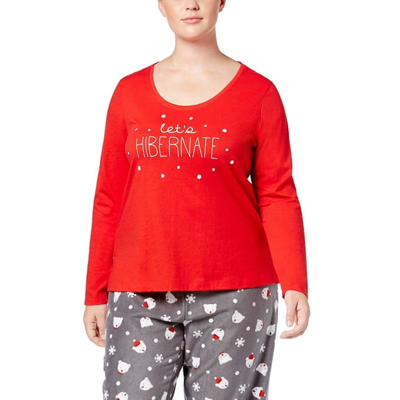 Jenni by Jennifer Moore Knit Top Fleece Bottom Pajama Set Gray Bear Dots XL