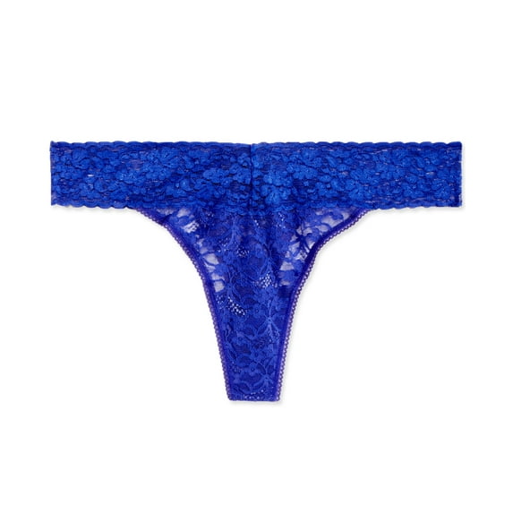 Jenni by Jennifer Moore Women's Lace Thong, Blue, M