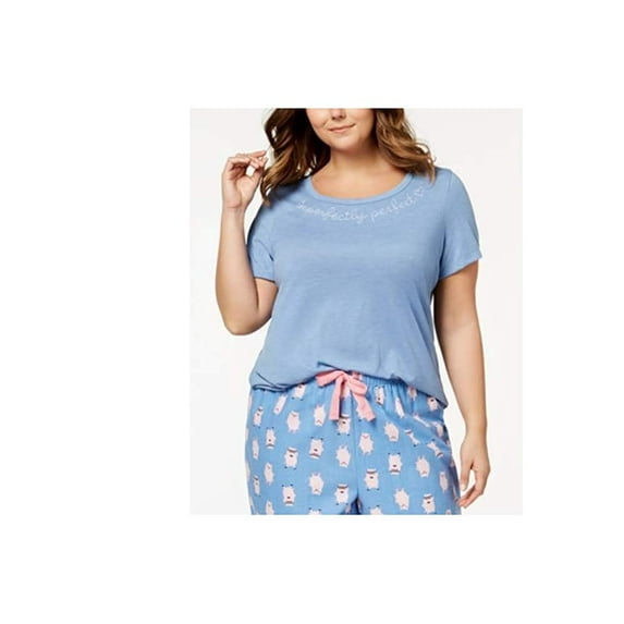 Jenni by Jennifer Moore Plus Size Graphic-Print Pajama Top Perfect Delft OPD Blue Large