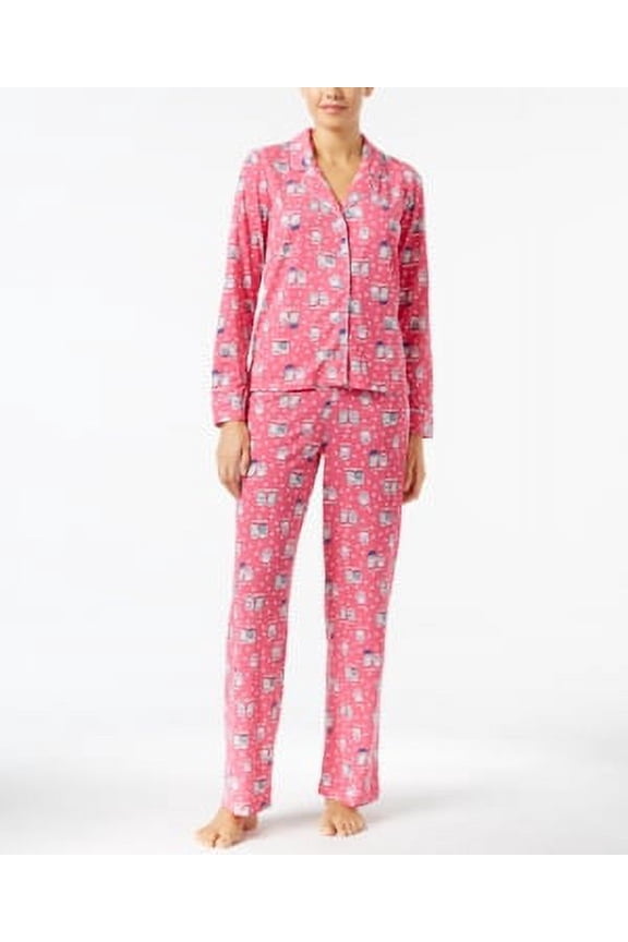 Printed Knit Pajama Set Pink Snowy Owls S