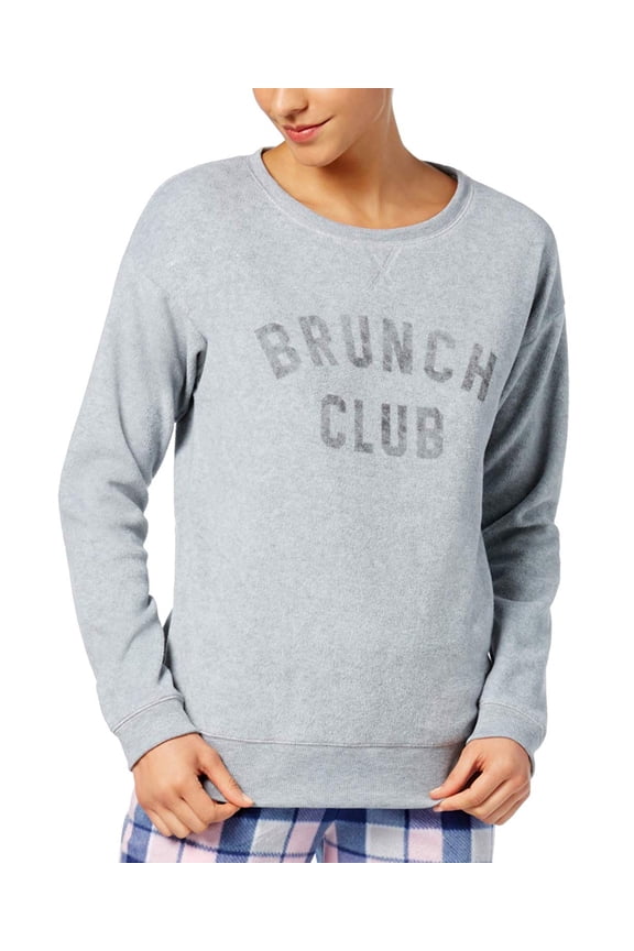 Women's Brunch Club Fleece Pajama Top, Gray, XS