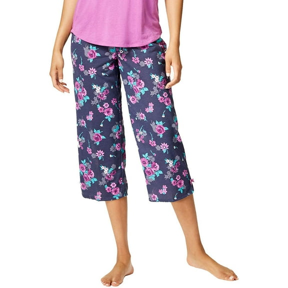 Jenni by Jennifer Moore Womens Printed Cropped Pajama Pants (Falling Floral Navy, Small)