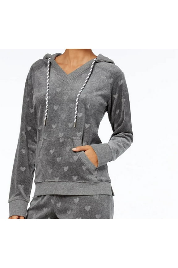 Womens Printed Hooded Velour Hoodie;Small