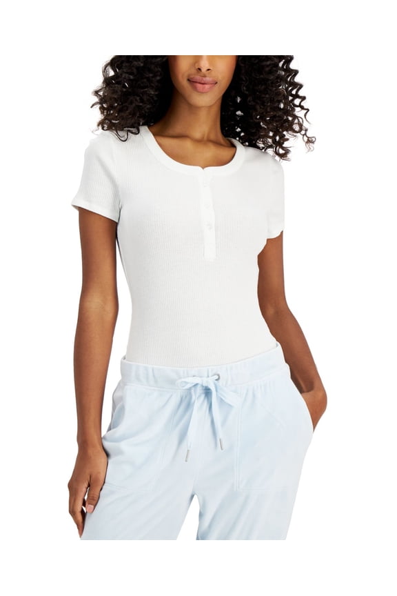 Womens Ribbed Henley Bodysuit Size X-Large Color Bright White