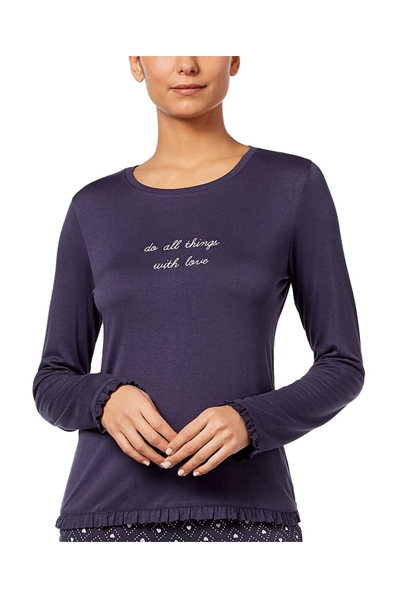 Womens Ruffle Trim Pajama Top