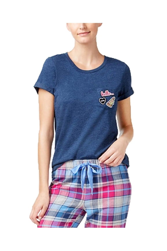 Womens Sleepwear Printed Boat Neck Pajama Top Only,1-PC, S, Navy