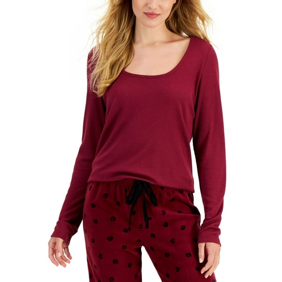 Jenni by Jennifer Moore Womens Solid Long-Sleeve Pajama Top Only,1-Piece, Small, Plum Wine