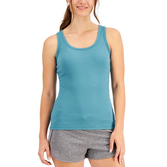 Jenni by Jennifer Moore Womens Solid Ribbed Tank Top,Lake Blue,X-Small